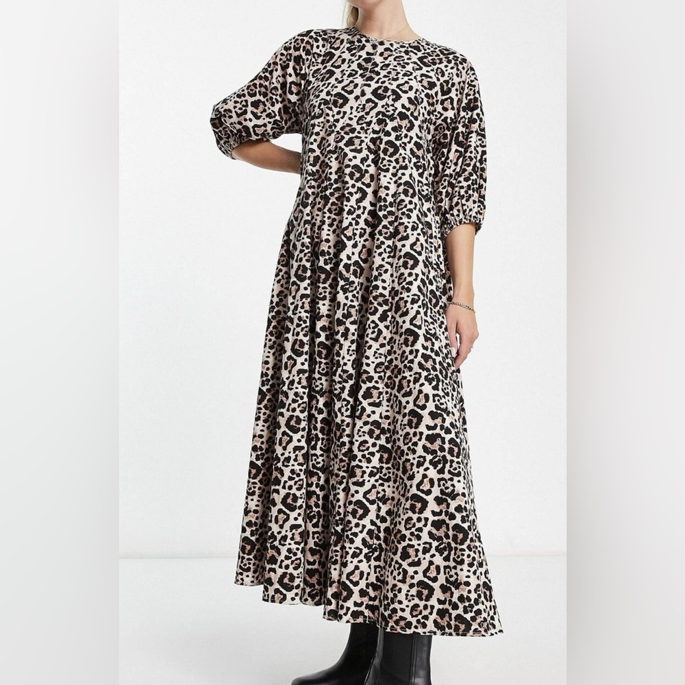ASOS DESIGN Animal Print Cotton Trapeze Midi Dress in animal print.